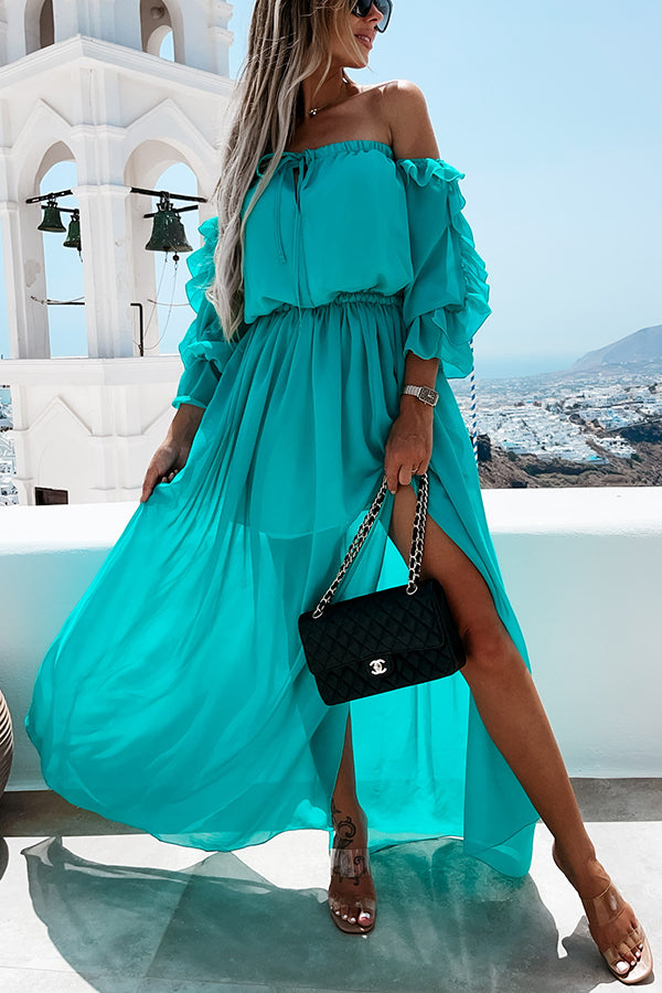 Sweet Colour Off Shoulder Ruffle Maxi Dress