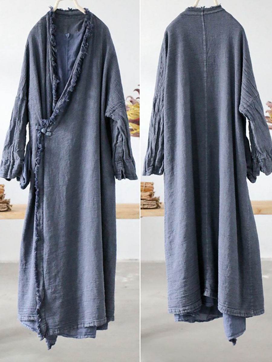 Artsy Worn Burrs Button Irregular Long Coat