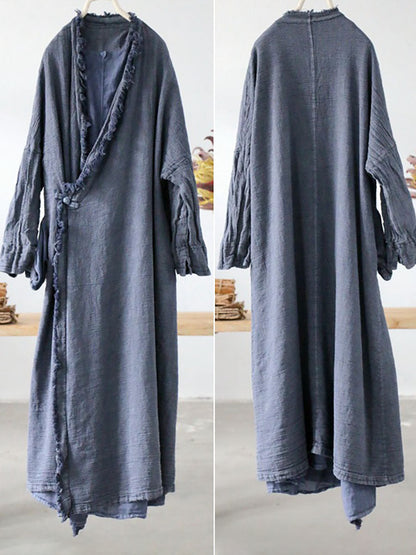 Artsy Worn Burrs Button Irregular Long Coat