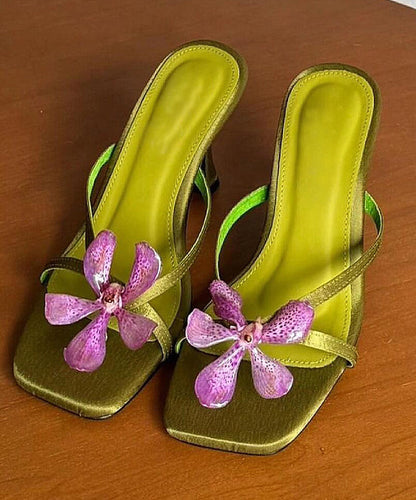 Green Splicing High Heels Slide Sandals Peep Toe