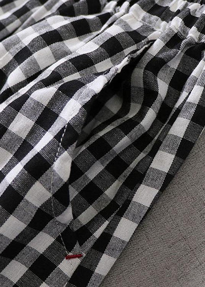 Black White Plaid Wrinkled Pockets Fall Skirt