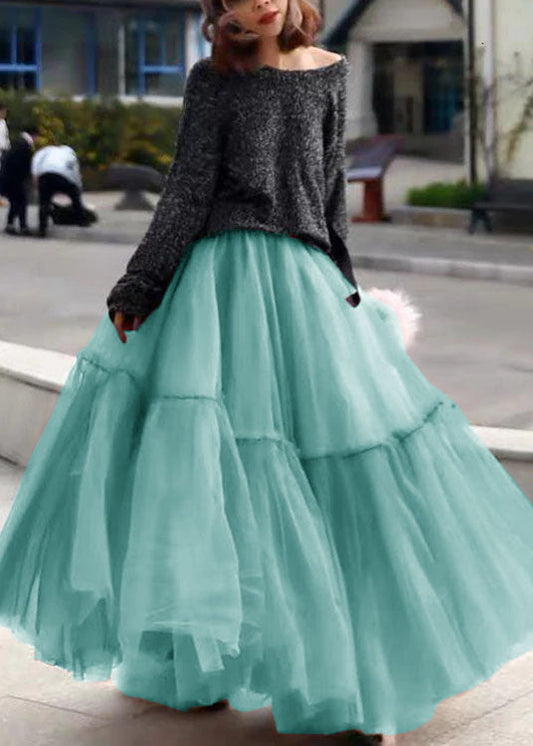 Blue Ruffled Tulle Cinched Circle Fall Skirt