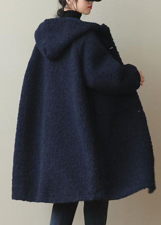 Coffee Hooded Button Faux Fur Winter Coat