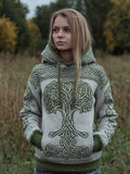 Women's Viking Style Tree Of Life Printed Two Tone Hooded Sweater artswardrobe
