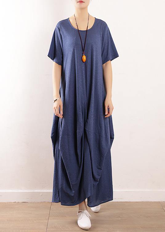 Diy Blue Asymmetric Design Linen Dress Asymmetric Traveling Summer Dresses