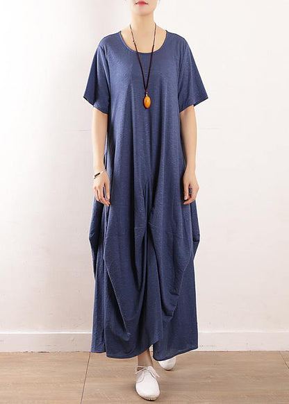 Diy Blue Asymmetric Design Linen Dress Asymmetric Traveling Summer Dresses