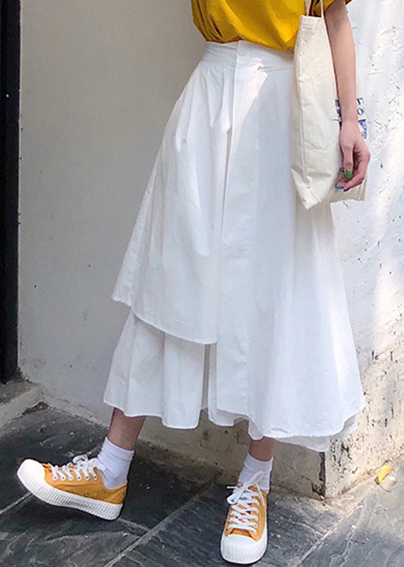 Simple White Asymmetrical Patchwork High Waist a Line Skirt