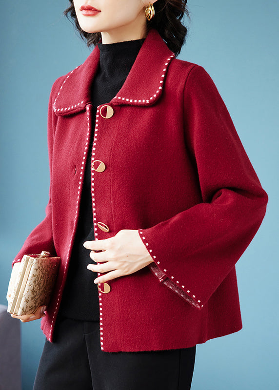 Classy Rose Peter Pan Collar Pockets Woolen Coat Fall