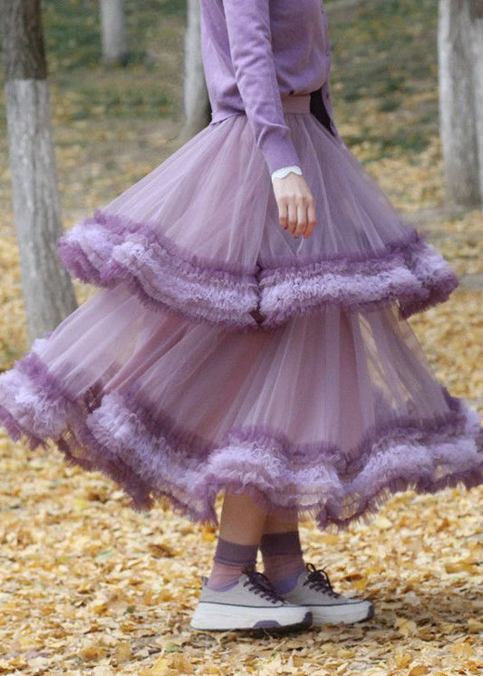 Purple Exra Large Hem Patchwork Tulle Skirt Spring