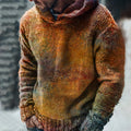 Retro Gradient Art Print Casual Knitted Hoodie Sweater artswardrobe