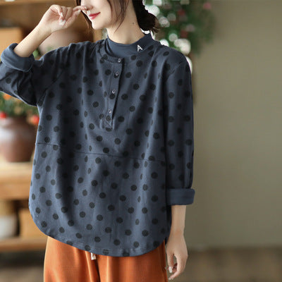 Polka-dot Print Top-paneled Cotton T-shirt