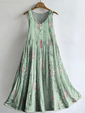 Women's Texture Art Pattern Print Sleeveless Cotton Pocket Dress