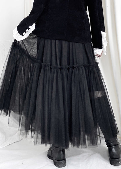 Modern Black Layered Design Ruffled Patchwork Tulle a Line Skirts Fall