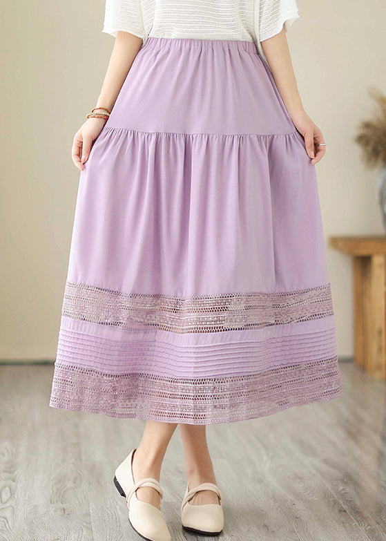 Purple Hollow Out Patchwork Cotton Skirts Summer