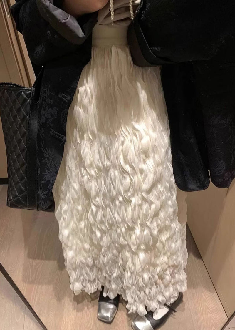 White Wrinkled Elastic Waist Tulle Skirt Fall