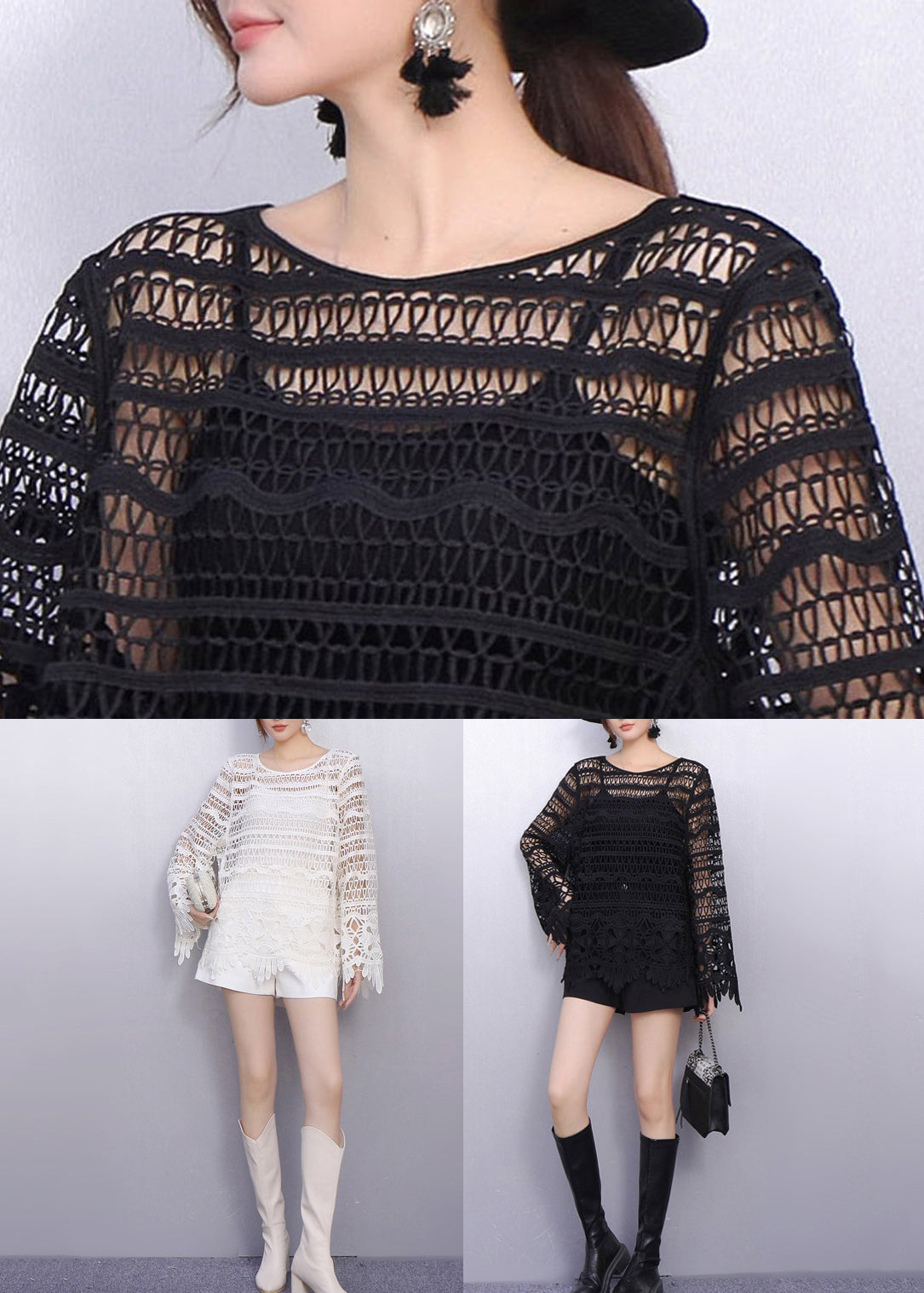 Perspective White Detailing Lace Tops Texture Hollow Out