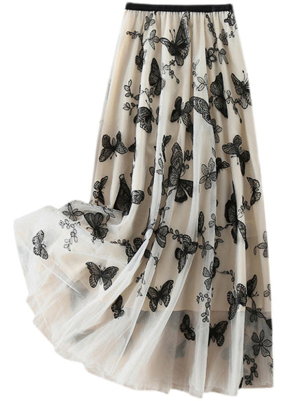 Beige Embroideried Butterfly Tulle Skirts Spring