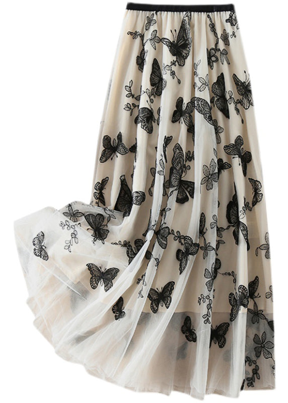 Beige Embroideried Butterfly Tulle Skirts Spring
