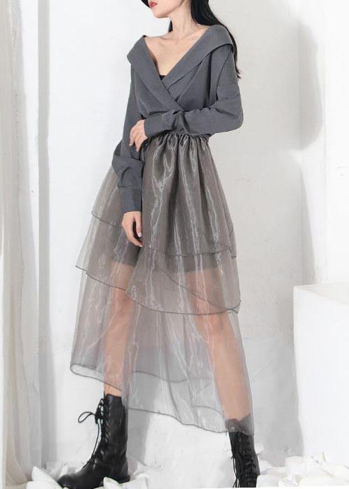 Simple Grey Ruffles Cinched Skirts Summer
