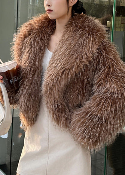 Khaki Raccoon Hair Collar Leather and Fur Coat Winter