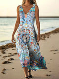 Women's Marine Animal Embellished Pattern Art Print Pocket Cotton Dres