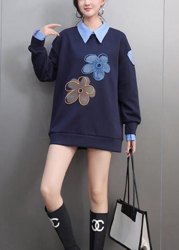Blue Striped Print Patchwork Sweatshirts Spring