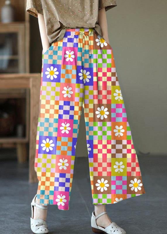 Beige Elastic Waist Tie Waist Wide Leg Pants Linen