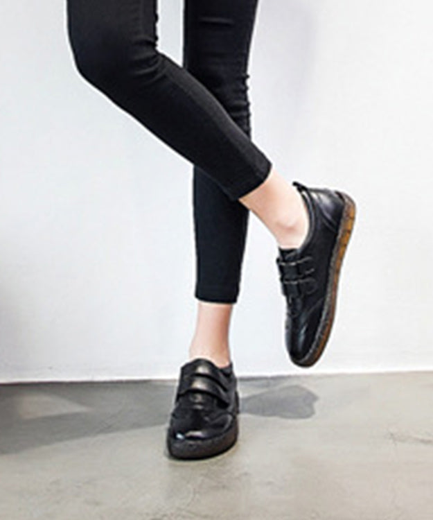 Black Chunky Warm Fleece Cowhide Leather Fitted Splicing Boots