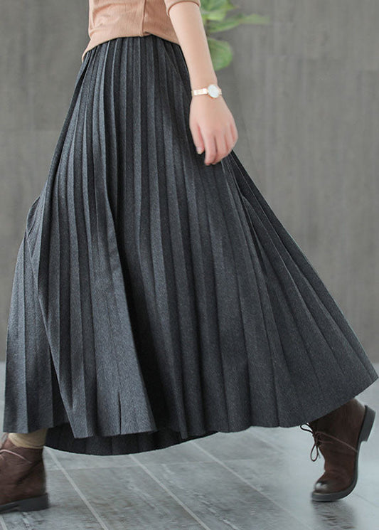 Italian Grey Black Woolen Pleated Fall Skirts