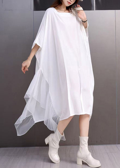 Loose White Square Collar Dress Batwing Sleeve