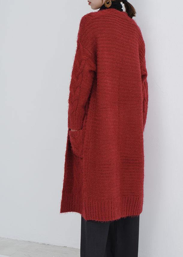 For Burgundy Oversize Fall Pockets Knit Sweat Tops