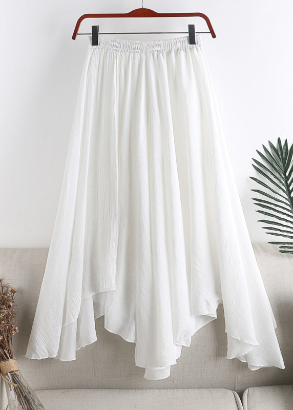 Natural Blue Asymmetrical Elastic Waist Wrinkled Linen a Line Skirt Summer