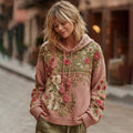 Comstylish Women's Vintage Rose Floral Patchwork Cozy Knit Sweater Hooded