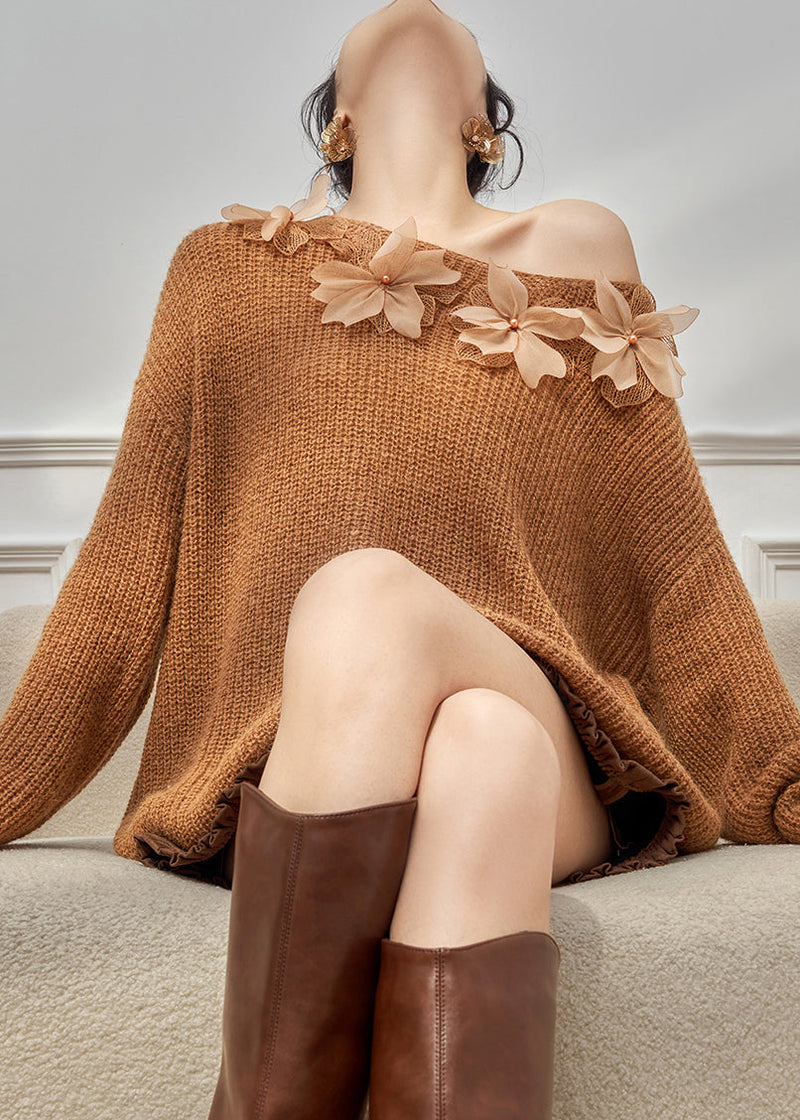 Loose Caramel Cozy Knit Sweater Top Fall