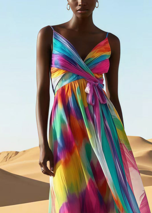 Rainbow Tie Dye Chiffon Spaghetti Strap Dress Summer
