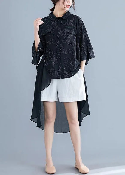 Italian O Neck Patchwork Asymmetric Chiffon Clothes for Black Print Dress Summer