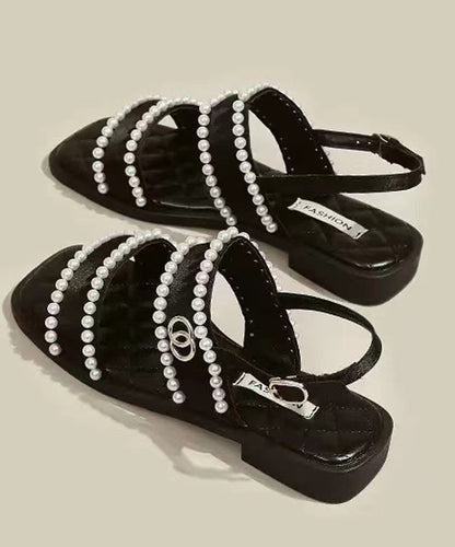 Black Nail Bead Splicing Best Sandals for Walking Peep Toe