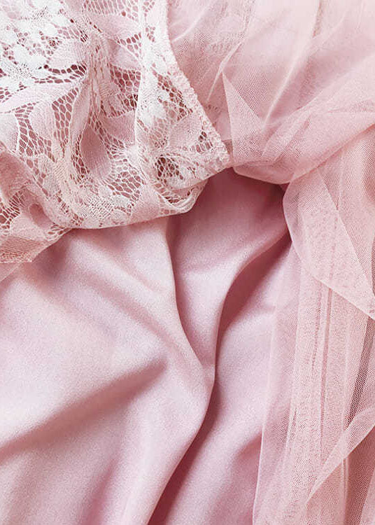 Diy Pink Wrinkled Patchwork Lace Tulle Skirt Spring
