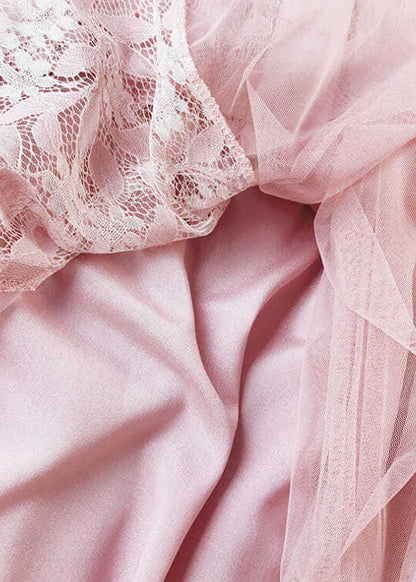 Diy Pink Wrinkled Patchwork Lace Tulle Skirt Spring