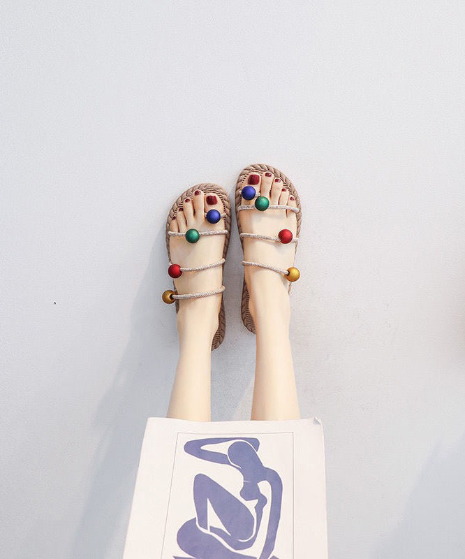 Beige Peep Toe Splicing Beach Thong Sandals