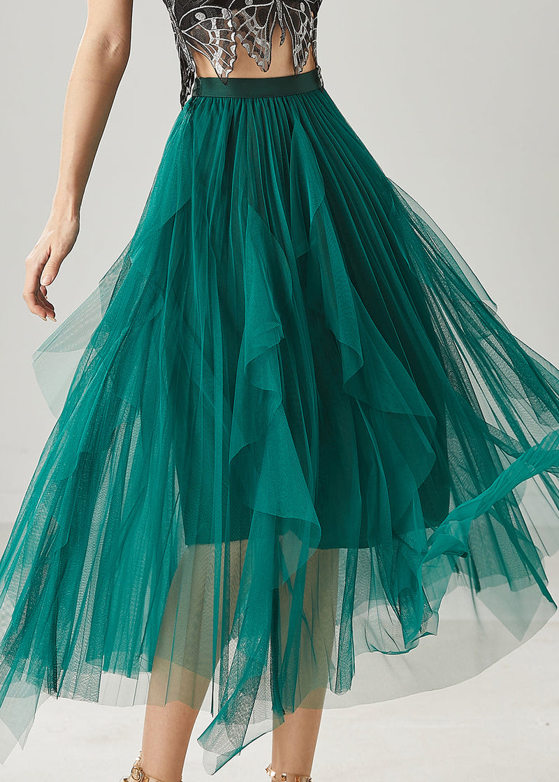 Peacock Green Ruffled Tulle Holiday Skirts Summer