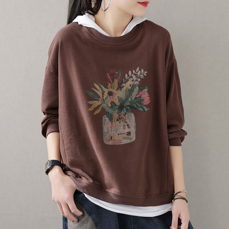 Loose Foral Cotton Sweater