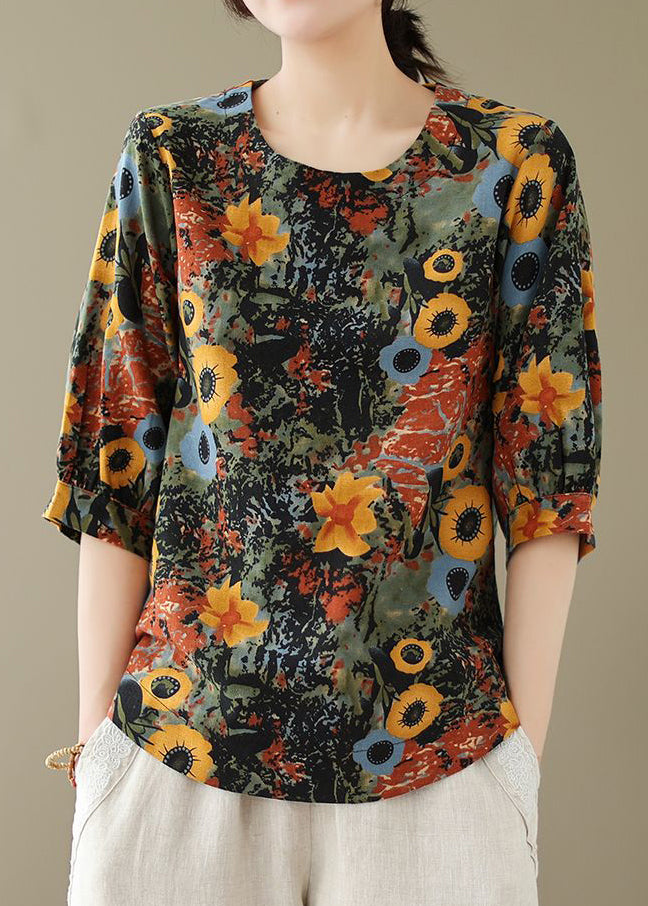 Style Red O-neck Print Tops Summer
