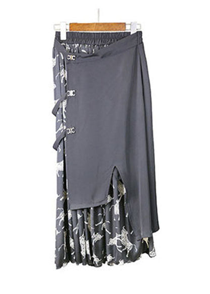 Art Black Asymmetrical Print Patchwork Skirts Spring