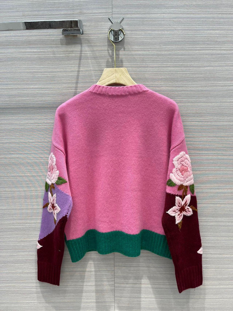 Embroidered Flowers Long Sleeve Sweater 018