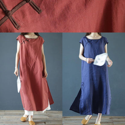 O Neck Side Open Linen Summer Clothes for Work Outfits Rose Dresses