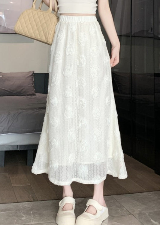 Versatile White Elastic Waist Cotton Skirt Spring