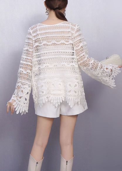 Perspective White Detailing Lace Tops Texture Hollow Out