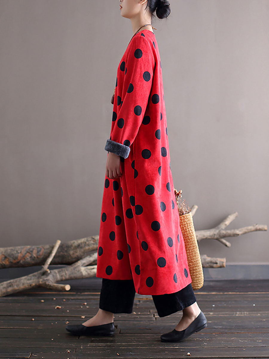 Winter Artsy Dot Corduroy Warm Long Dress
