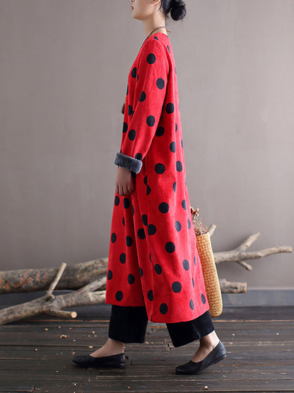 Winter Artsy Dot Corduroy Warm Long Dress